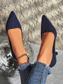 7厘米高跟软绒面革女士工作鞋，舒适防滑软底空姐办公鞋，黑色，优雅 - 藍色 - 查看 2