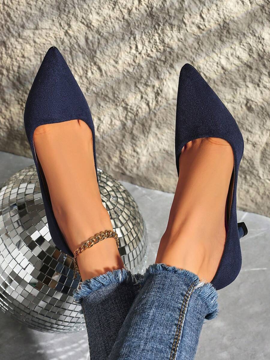 7厘米高跟软绒面革女士工作鞋，舒适防滑软底空姐办公鞋，黑色，优雅