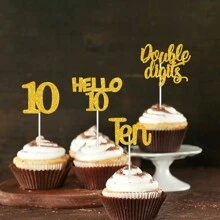 8 件/套闪光 10 岁生日纸杯蛋糕装饰物、双数字纸杯蛋糕装饰物、Hello 10 纸杯蛋糕包装纸适合 10 岁生日派对蛋糕装饰 - 彩色 - 查看 9