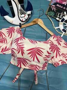 Cropped Top With Cups And Sleeves, Multicolored Print - 玫紅色 - 查看 3