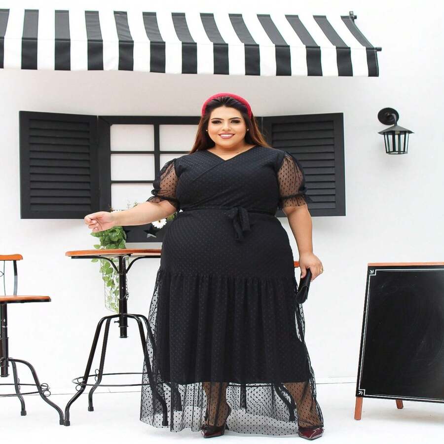 Plus Size Tulle Princess Sleeve Dress Size G1 G2 Wears 50 To 60 - màu đen - Xem 1