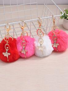 1pc Cute Pom Pom Keychain Pendant Ballet Dance Alloy Plush Charm Angel Girl Pom Pom Keychain - Multicolor - View 1