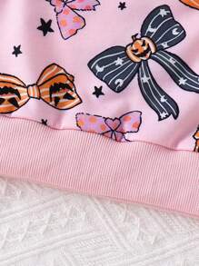 Young Girls' Casual Halloween Pattern Sweatshirt And Sweatpants Set - Pink - View 7
