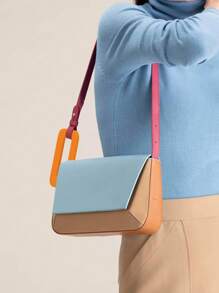 手扣颜色随机，几何缝线，新款时尚女包，百搭，简约小方形腋下包，小众设计，单肩包，晚宴信封包，手提包，非常适合晚宴，时尚街拍，日常出行 - 彩色 - 查看 7