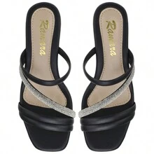 Women's Matte And Shiny Strappy Heel Sandal With Comfort Insole - 黑色 - 查看 2