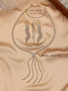 Bộ 3 trang sức mặt dây chuyền tua rua dài đính kim cương sang trọng thanh lịch dành cho nữ, tiệc tùng và làm quà tặng - Vàng - Xem 6