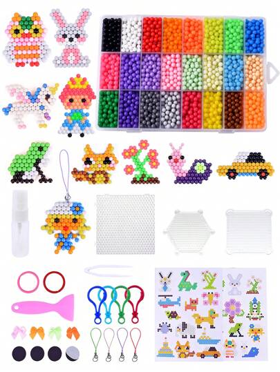 4000pcs 5mm Non-Iron Water Soluble Beads Set, Creative Arts & Crafts Beads Kit For Kids DIY Beginner Magic Water Beads Sensory Toys, 24 Colors 26 Patterns, Tweezers, Spray Bottle, Accessories, Suitable For 5+ Years Old, Christmas & Birthday Gift