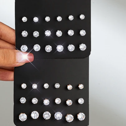 9-18 对时尚水晶装饰镀金/镀银耳钉套装