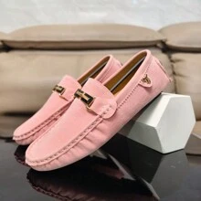 Men's Casual Slip-On Loafers, Solid Thin-Sole Party Shoes, Pink - Pink - View 1