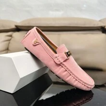 Men's Casual Slip-On Loafers, Solid Thin-Sole Party Shoes, Pink - Pink - View 2
