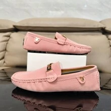 Men's Casual Slip-On Loafers, Solid Thin-Sole Party Shoes, Pink - Pink - View 4