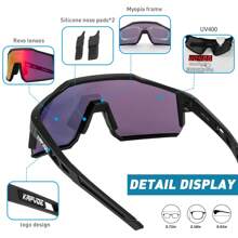 KAPVOE Polarized Cycling Glasses With 4 Interchangeable Lenses TR90 Sports Sunglasses Women Men Running - 01 Black Frame / 4 Red Lens - View 5