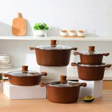 2 buc/Set Set de vase de gătit Maifanshi din aluminiu, inclusiv oală și tigaie antiaderență, potrivite pentru plită pe gaz și cu inducție, oale multifuncționale pentru fierbere de fructe de mare