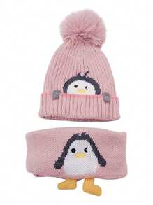 Bộ 2 mũ len lót nhiệt và khăn quàng cổ cho trẻ em, mũ len ấm áp mùa đông cho bé - Hồng - Xem 5