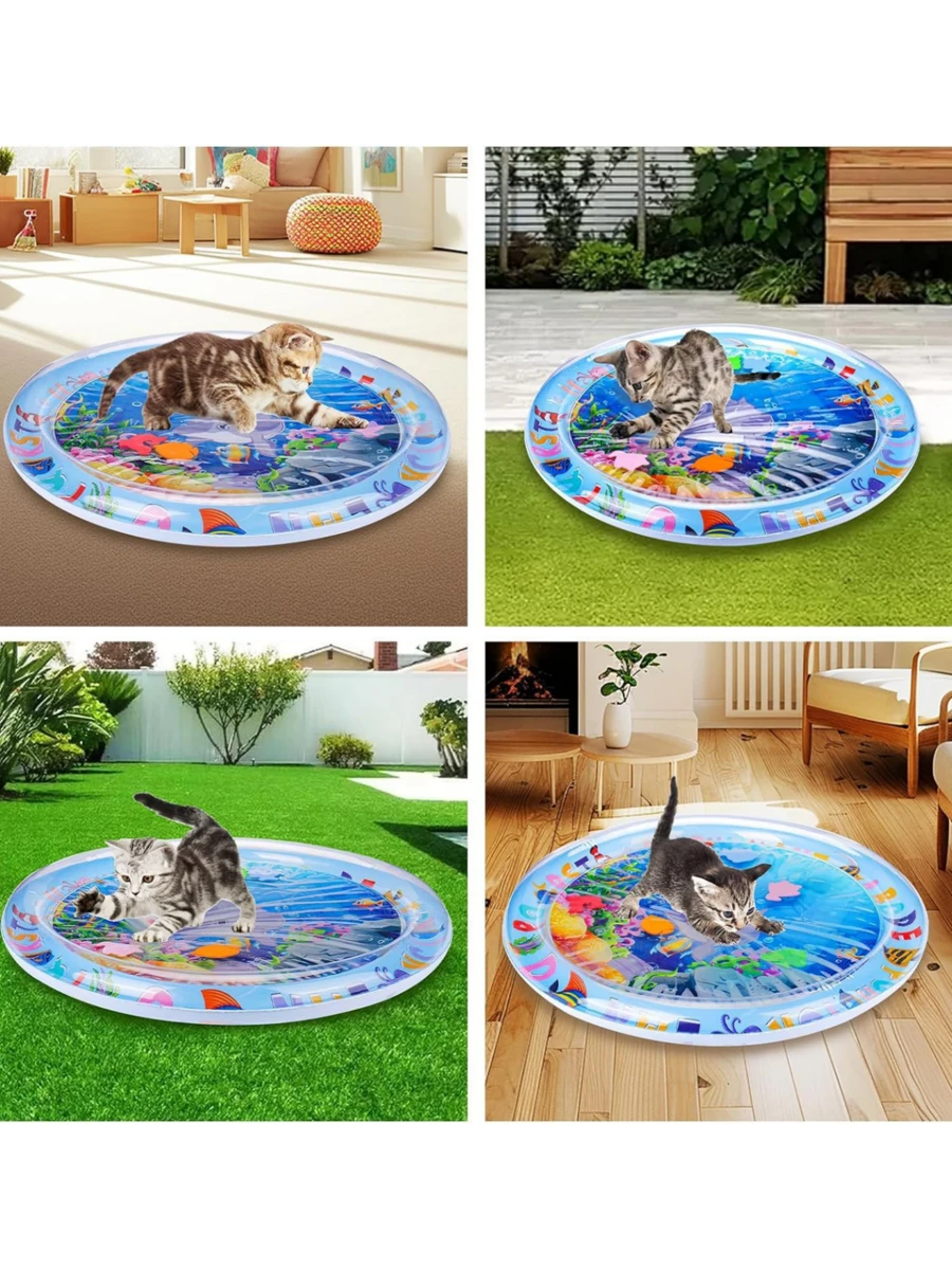 Cat Water Mat For Cats, Upgraded-Thicken Unbreakable Cat Splash Play Mat, Cat Water Play Mat For Indoor Cats, Interactive Cat Toys For Self Play