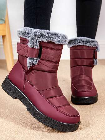1 Pair Women Waterproof Warm Winter Boots With Fluffy Cuff And Anti-Slip Sole