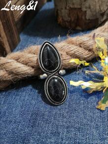 1 chiếc nhẫn đơn bằng đá ngọc lam tự nhiên dành cho nữ, màu sắc thời trang để đeo hàng ngày, phong cách cổ điển - Nhẫn hình oval + giọt nước ngọc lam - Xem 6