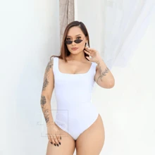 KIT 3 SUPLEX BODYSUIT WITH SQUARE NECKLINE AND TANK TOP LINING - 黑,白,灰 - 查看 5