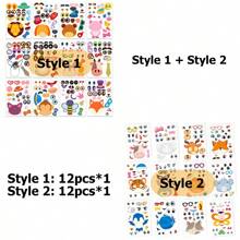 Set de 12/36 hojas con pegatinas para hacer un rompecabezas de caras de diferentes estilos con animales lindos que cambian, juego de pegatinas de rompecabezas divertido para una educación temprana, juguetes y regalos para niños, suministros de manualidades.
