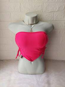 Women's Cropped Top With Band And Tie With Suplex Cup Strapless Blogueirinha One Size - Fits Sizes 36 To 42 - 玫紅色 - 查看 3