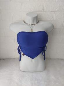 Women's Cropped Top With Band And Tie With Suplex Cup Strapless Blogueirinha One Size - Fits Sizes 36 To 42 - 寶藍色 - 查看 2