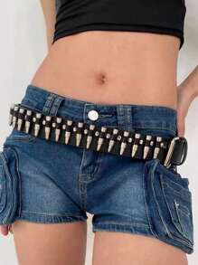 1pc Punk Style Rivet, Bullet, Star Decorated Denim Belt, 5 Colors Available Halloween Summer, School Fall, Autumn, Halloween - Punk Belt - View 2