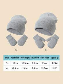 1set Light Grey Baby & Toddler Knitted Beanie Hat + Gloves Combo Set, Autumn/Winter Outdoor Wear