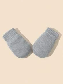 1set Light Grey Baby & Toddler Knitted Beanie Hat + Gloves Combo Set, Autumn/Winter Outdoor Wear