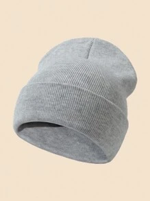 1set Light Grey Baby & Toddler Knitted Beanie Hat + Gloves Combo Set, Autumn/Winter Outdoor Wear