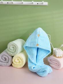 1 chiếc khăn lau tóc bằng polyester, màu trơn tối giản, mũ trùm tóc mềm mại thấm hút nhanh khô, thích hợp cho phụ nữ, lý tưởng để tẩy trang, dùng cho phòng tắm, phòng khách, sử dụng cho mọi mùa - Nhiều màu - Xem 4