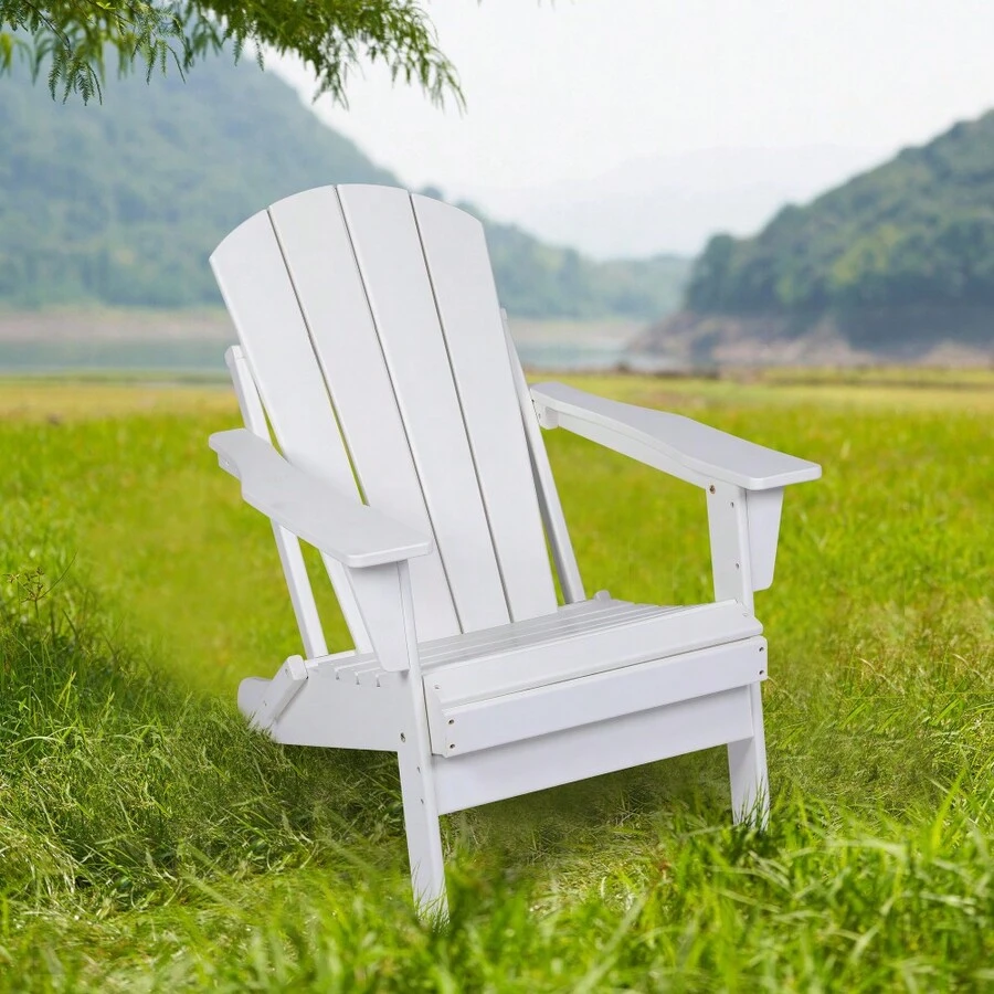 Folding Adirondack Chair, Relaxing Stackable Arm Rest Ergonomic HDPE All-Weather Adirondack Chair - 仿古白+HDPE+美式設計+美式傳統-1 - 查看 1
