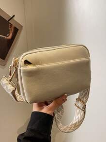 简约斜挎包、时尚 PU 单肩包、休闲手提包和手机钱包，适合女士 - 米色 - 查看 4