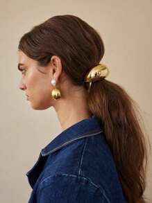 1个女士优雅金属几何发圈，奢华风格马尾辫发圈，简约独特发饰，半圆形马尾辫发箍，适合夏季海滩度假，金色头饰，发圈，发饰，弹性发带，家居美发配件 - 金色 - 查看 2