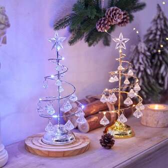 1 pieza Árbol de cristal grande con iluminación LED chapado en hierro, adecuado para Navidad, Día de San Valentín, regalo, ambiente romántico, decoración de habitación, decoración navideña, iluminación navideña, decoración de dormitorio, decoración del hogar, decoración de fiesta, decoración festiva, regalo de Navidad, decoración del árbol de Navidad.