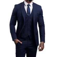 Complete Executive Luxury Slim Suit (Pants + Blazer + Vest) - Navy Blue - View 2