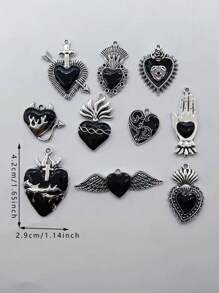 10pcs New Dark Big Heart Enamel Charms Gothic Retro Style Fashion Romantic Pendants For Making Handmade DIY Jewelry Accessories Valentines