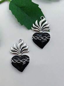 10pcs New Dark Big Heart Enamel Charms Gothic Retro Style Fashion Romantic Pendants For Making Handmade DIY Jewelry Accessories Valentines
