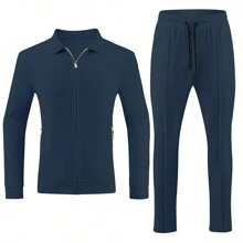 New Spring And Autumn Men's Outdoor Casual Jacket Zipper Shirt Jacquard Overcoat Trousers Suit