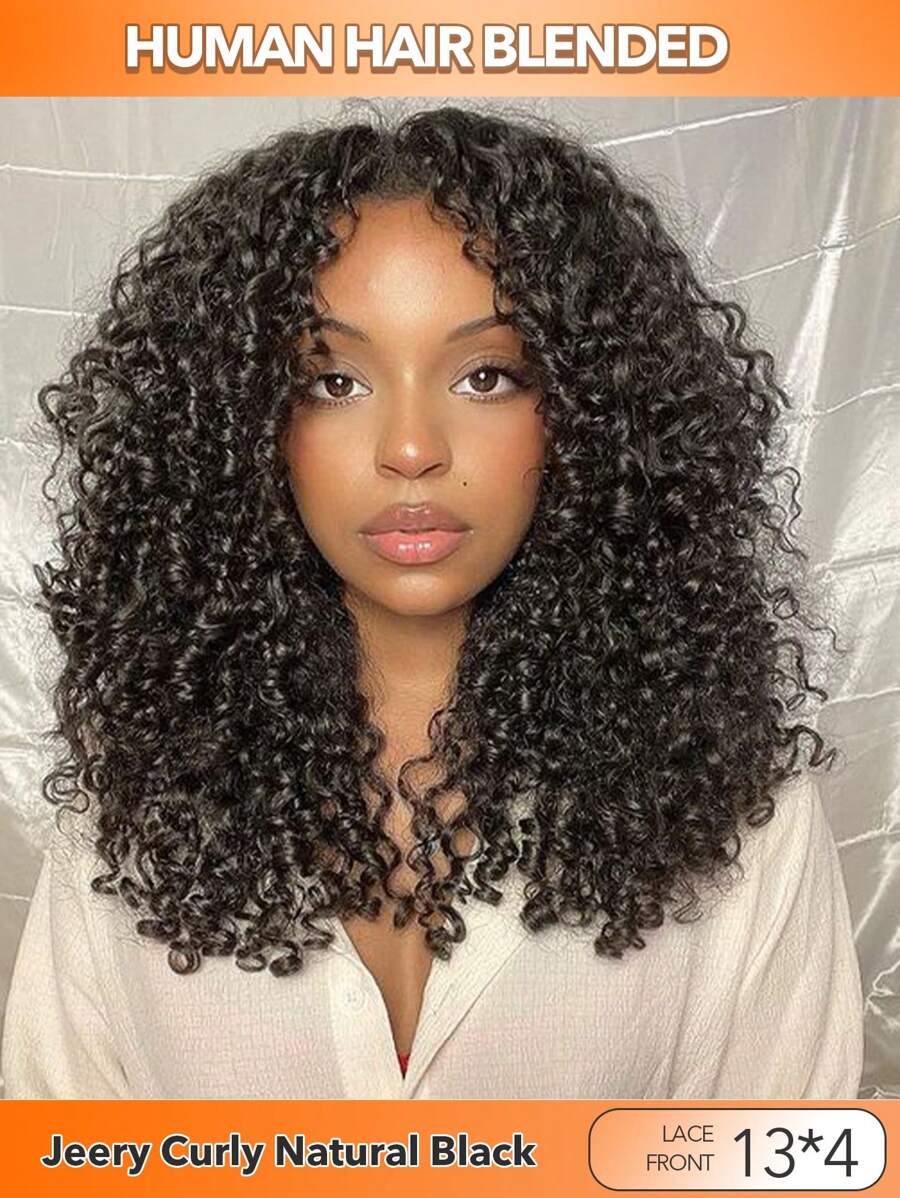Jerry Curly Lace Front Wigs Human Hair HD 13x4 Glueless Lace Frontal Wigs Human Hair Wigs For Women 250% Density Wet And Wavy Lace Front Wigs Human Hair Pre Plucked With Baby Hair Natural Color - Natural Black - View 1