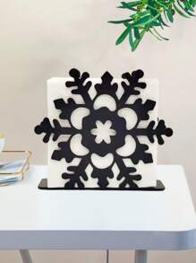 1pc Hollow Flower Design Tissue Box Holder, Stainless Steel Iron Tissue Paper Dispenser For Kitchen Countertop, Christmas Snowflake And Butterfly Pattern Tabletop Tissue Box Stand For Home, Kitchen, Dining Room, Party - Black - View 3