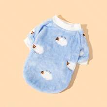 蓝色珊瑚绒小羊羔印花宠物狗猫连帽衫服装 - 藍色 - 查看 5