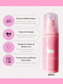 30/60ml Eyelash Extension Cleanser With Mascara Brush,Eyelash Extension Shampoo Foam And Eyelid Cleanser,Makeup Remover,Preservative-Free And Sulfate-Free,Suitable For Salon And Home Use,Pink Bottle Eyelash Mousse Lash Glue,Eye Lash Glue