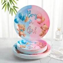Gender Reveal Party Disposable Dinnerware Set, 7/9 Inch Gender Bear Party Plates & Napkins, Gender Reveal Party One-Time Paper Plates, Party Decorations Suitable For Gender Reveal Party,Christmas
