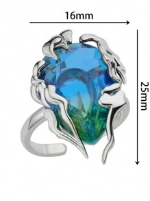 1 Peça Anel de Gota de Chama de Zircônia Azul Exagerada para Halloween para Mulheres, Anel Ajustável em Aço Inoxidável de Gota de Água, Joia Feminina Presente de Festa