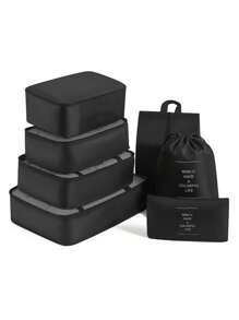 9pcs Portable Travel Organizer Set, Including Large Capacity Handbag, Cosmetic Brush Bag, Clothes Storage Bag, Shoe Bag, Flat Pocket, Bottle Bag, Drawstring Bag, Travel Suitcase, Luggage Dividers, Underwear Storage Bag, Perfect For Maternity And Travel, Suitable For Shirts, Underwear, Clothes, Cosmetic And Toiletry Items Including Makeup Powder, Liquid Foundation, Eye Shadow, Eye Liner, Powder Puff, And Other Cosmetic Tools Such As Eyelash Curler And Lip Liner,Boho Vibes