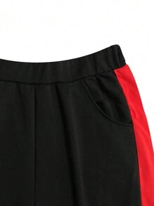Colorblock Hooded Zip-Up Sweatshirt And Sports Pants Casual Tracksuit Black Spring - Black - View 5