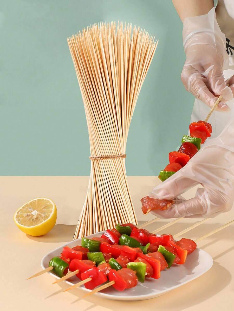 100pcs (±5) Disposable Bamboo Skewers, BBQ Grilling Sticks, Fried Chicken Skewers, Lamb Kebab Skewers, Suitable For Summer Outdoor BBQ, Hotpot, Camping, Party, DIY Craft, Fruit Skewers, Camping Accessories