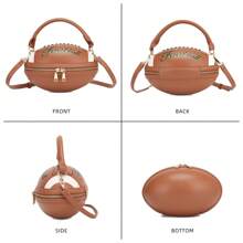 Football Shaped Crossbody Handbag - Unique Sports-Themed Purse With Adjustable Strap - Brown - View 5