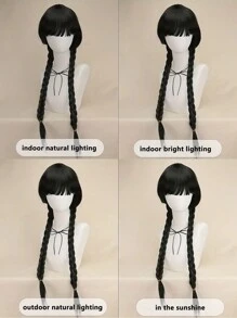 Cosplay Wig Black Double Braided Wig Is A Synthetic Halloween Party Costume Accessory - Black - View 5