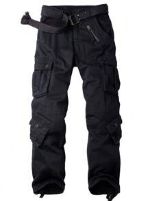 AKARMY Men's Casual Cargo Pants 850g Pants / 1 Pcs Pants / 100% Cotton Camo Pants Combat Work Pants With 8 Pockets(No Belt) - 黑色 - 查看 1